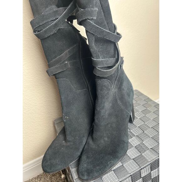 Sam Edelman Over The Knee Boots Women's Size 9.5 Black Suede Strappy Heeled Boot - Picture 2 of 16